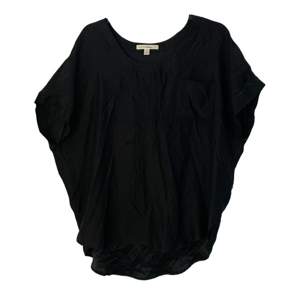 Black 100% Silk Short Sleeve Top With Pocket - Picture 1 of 5